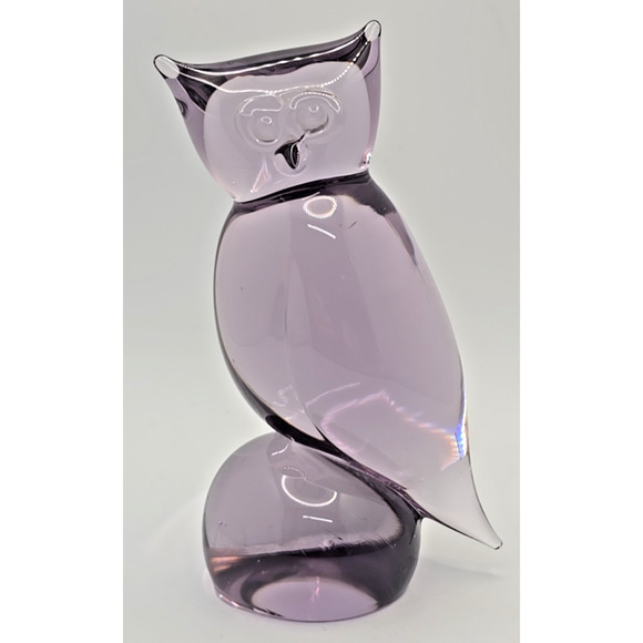 Vintage Paperweight Crystal Owl Purple Hand Blown Glass 4.25" U97 - Picture 1 of 7